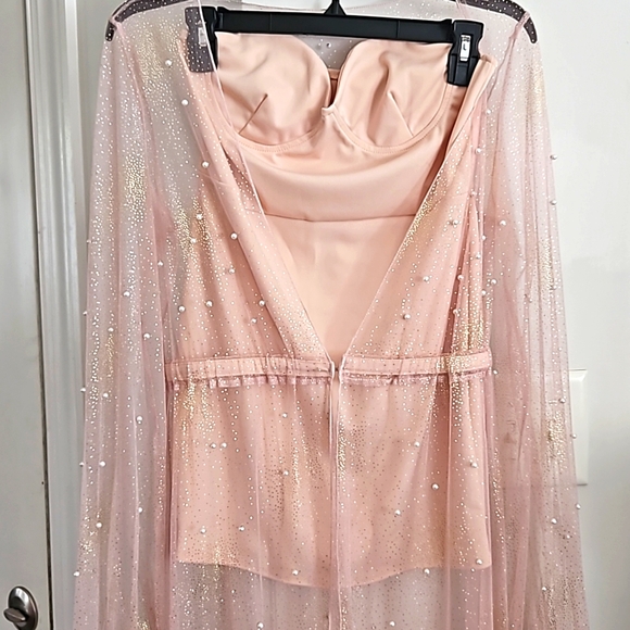 Mesh glitter dress set size Sm/Med. Gold glitter and pearl accents & nude mini - Picture 2 of 5
